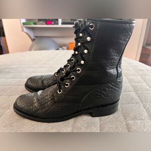 JUSTIN BOOTS Sullivan Sz 5 Black Pebble Leather Lace up Cowgirl Boots Exc Cond